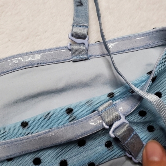 Free People Intimately Sierra Blue & Black Polka Dot Print Mesh Bandeau Bralette - Picture 8 of 9